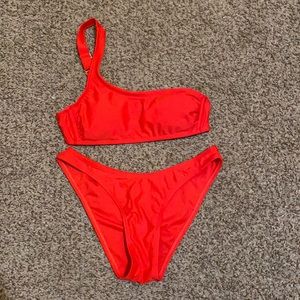 Orange One Shoulder Bikini Set